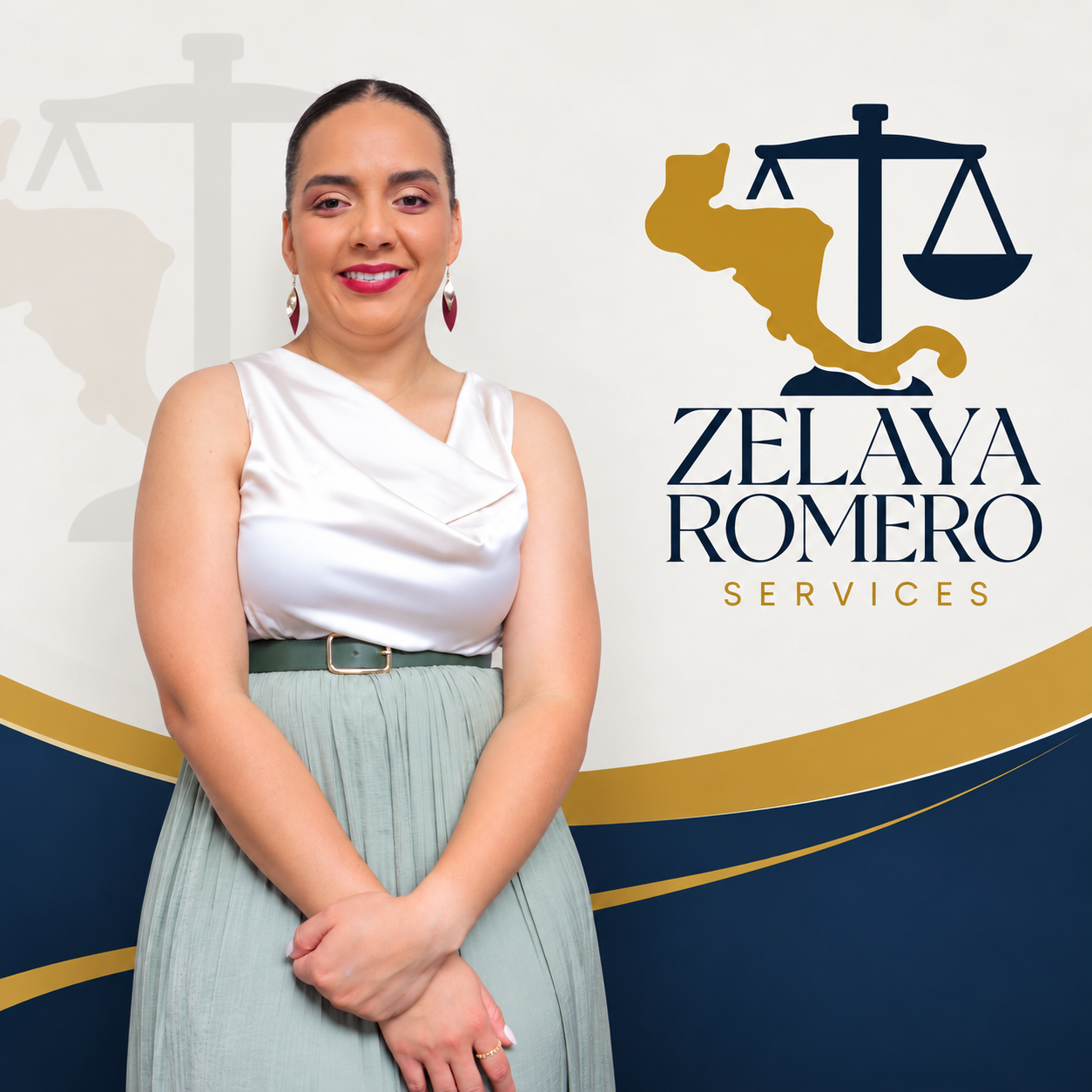 Cheryl Rodriguez junto al logo de Zelaya Romero Services